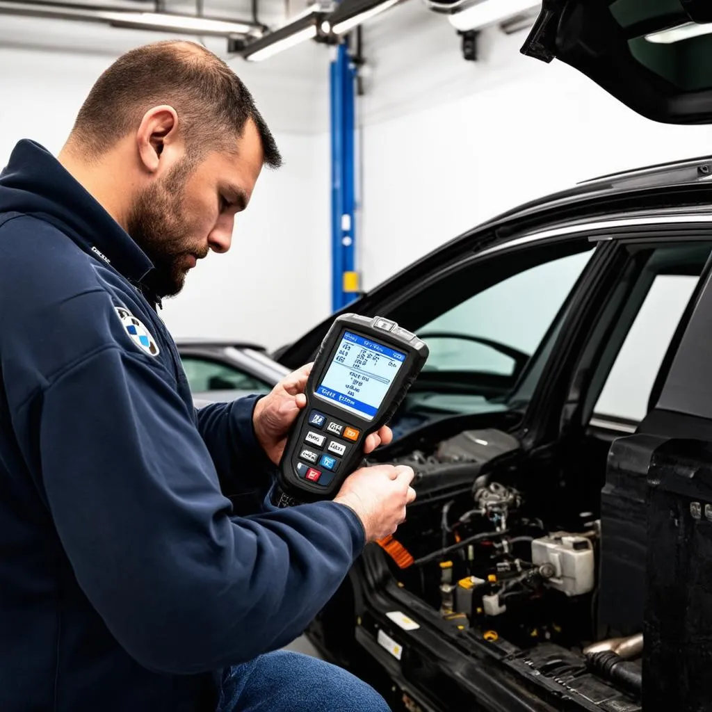 Mechanic Diagnosing a European Car