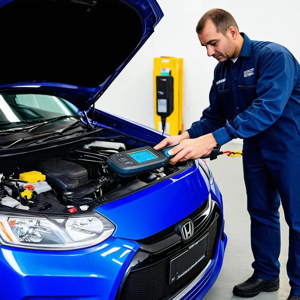 Mechanic Using Scan Tool on Honda Fit