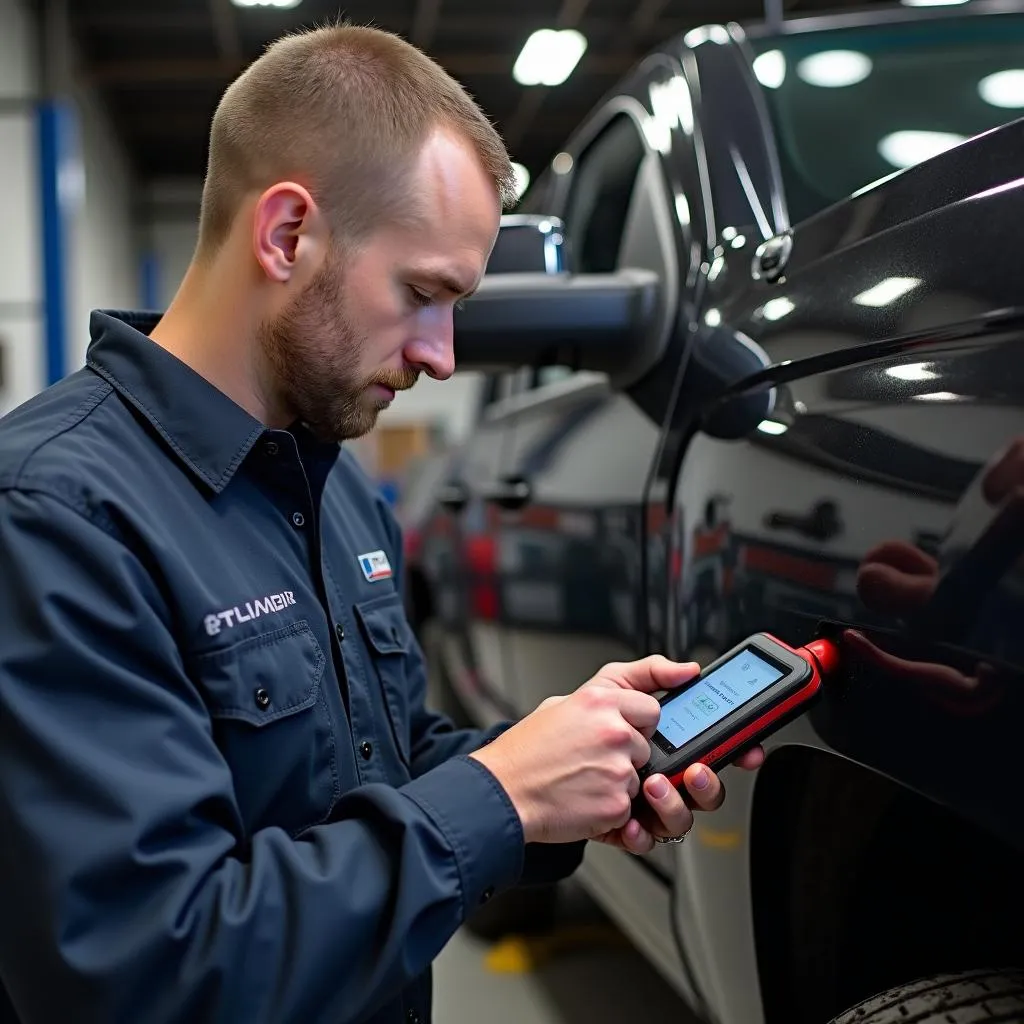 Mechanic Using Scan Tool on Silverado