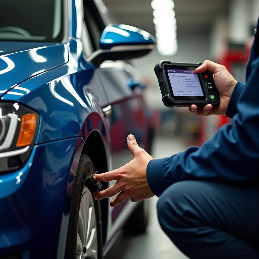 Mechanic Using Scan Tool on Volkswagen Golf