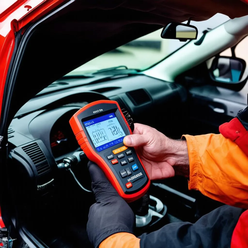 Mechanic Using a Diagnostic Scanner