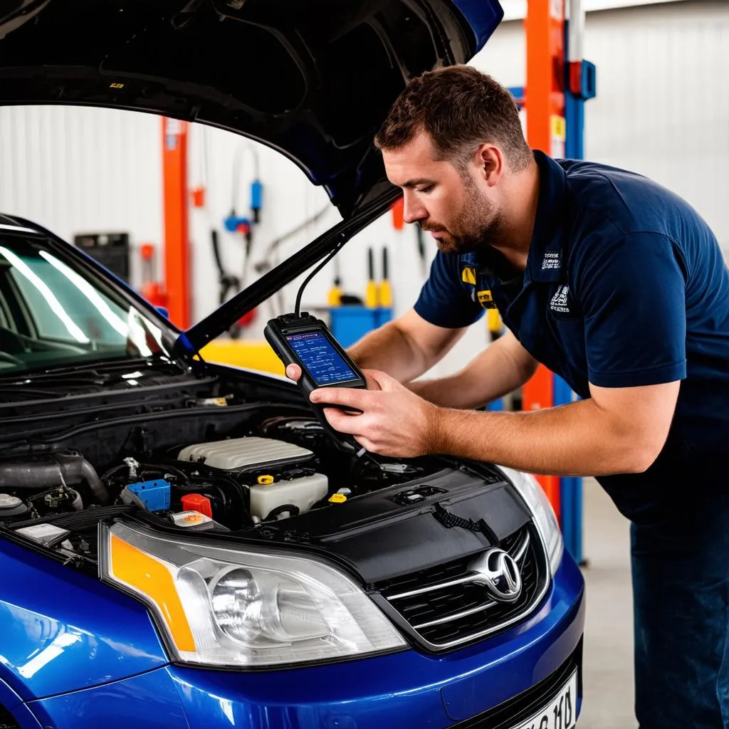 Mechanic Using OBD2 Scanner