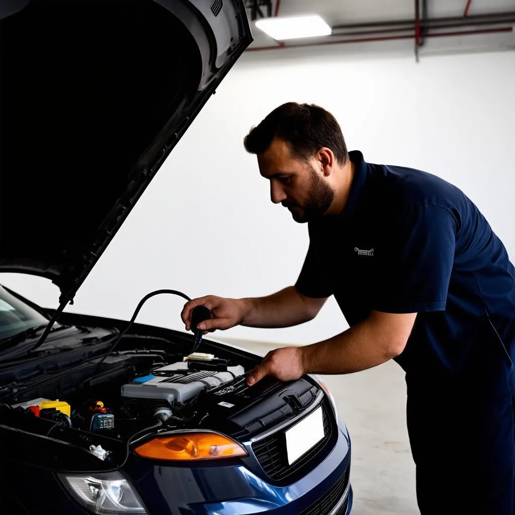 Mechanic Using Diagnostic Scanner