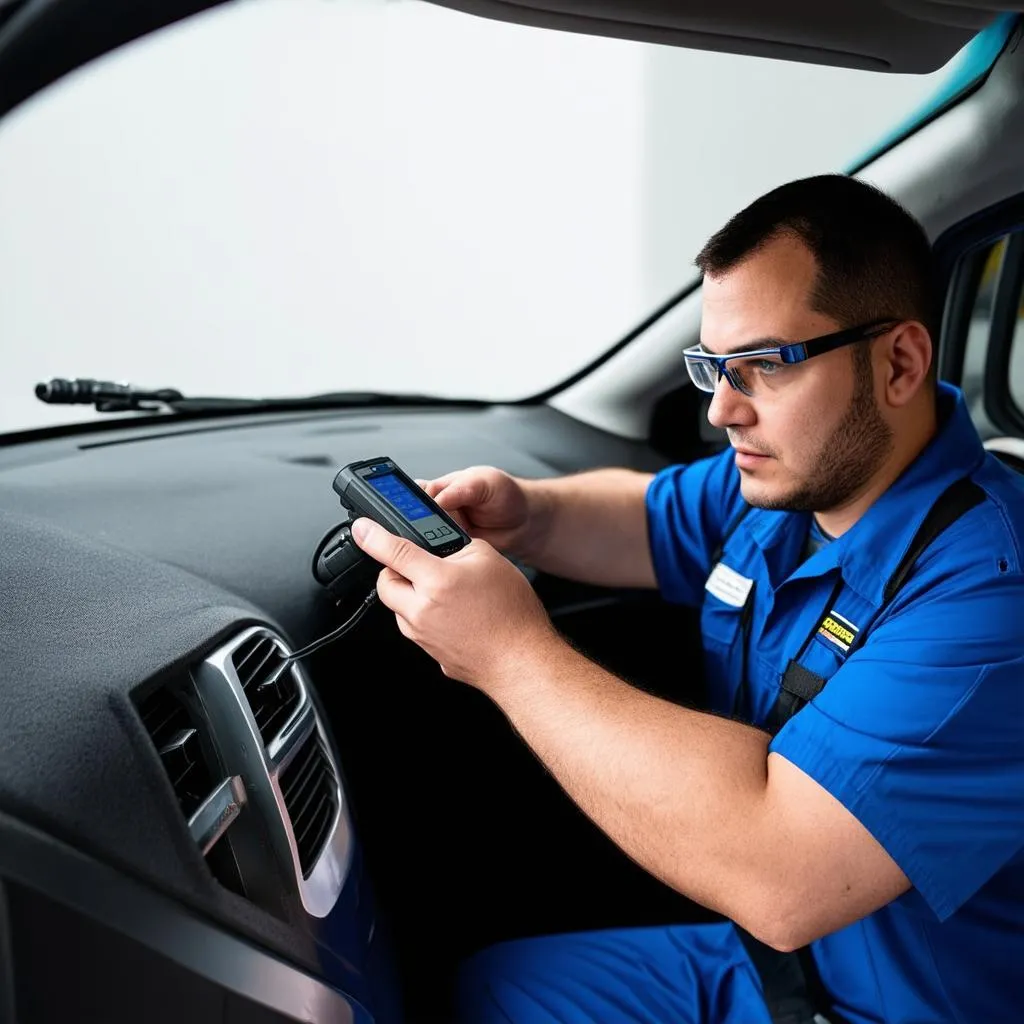 Car Mechanic using a Diagnostic Scanner