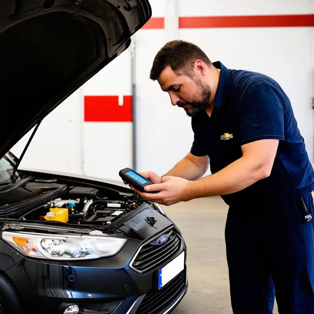 Mechanic Using OBD Scanner