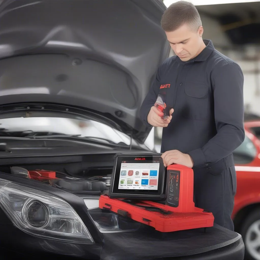 Mechanic using Autel MaxiSys Pro MS908P