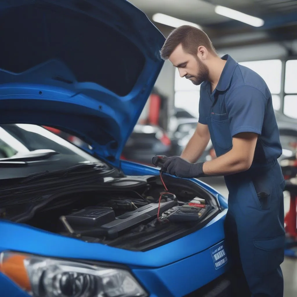 Mechanic using a professional scan tool