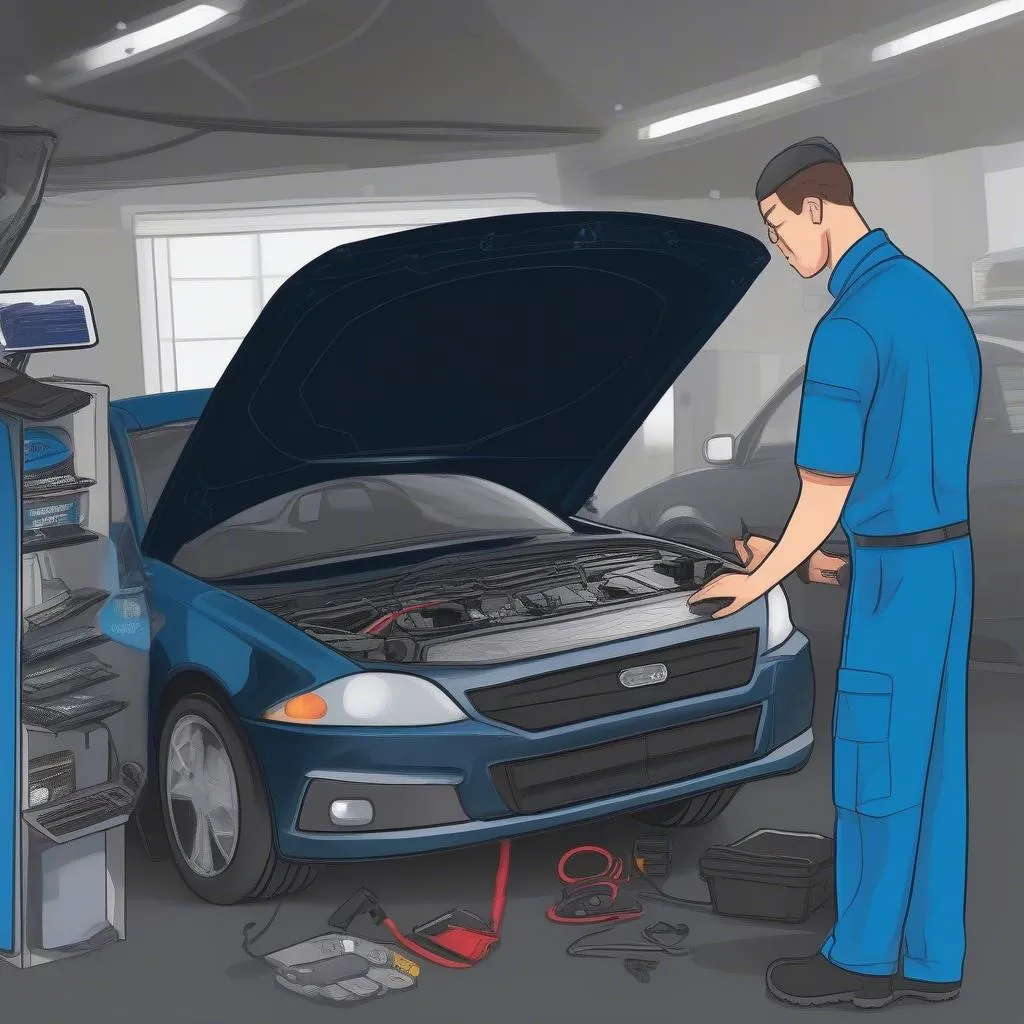 Mechanic diagnosing car issues