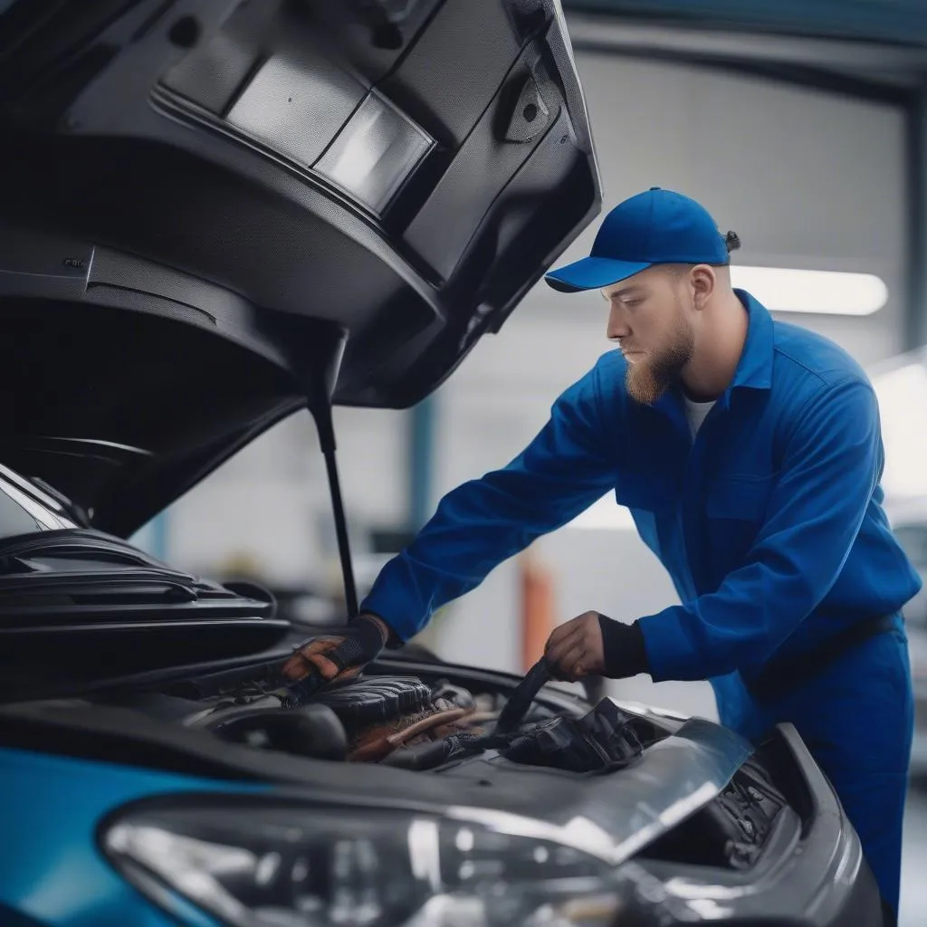 Mechanic Using a Diagnostic Scanner on a Car