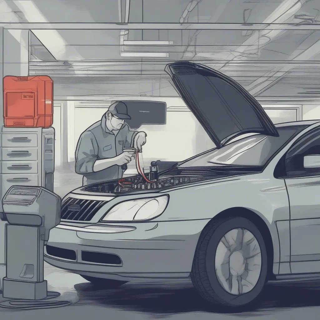 Mechanic using a diagnostic scanner