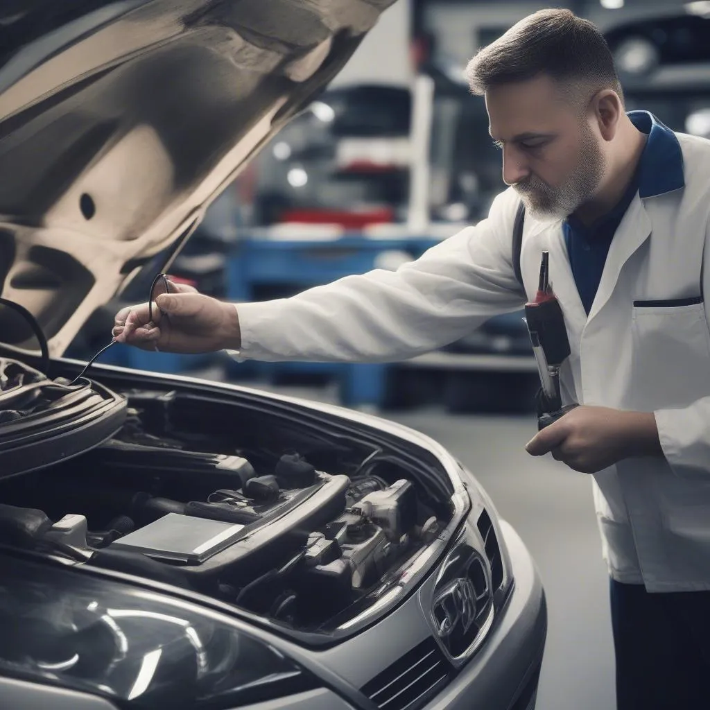 Mechanic Using Dealer Scanner