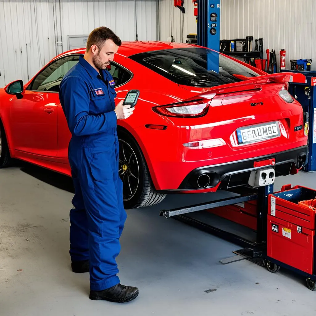 Mechanic Diagnosing Car