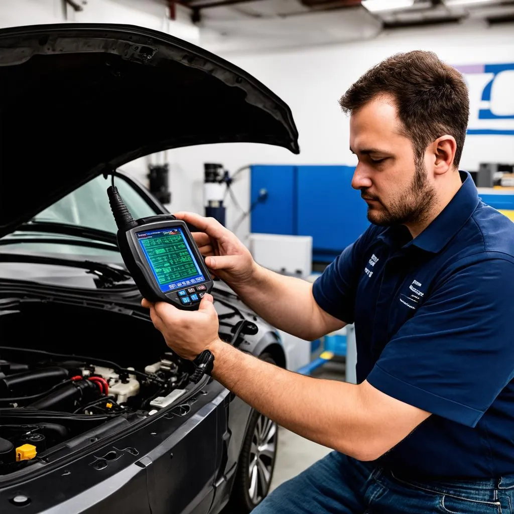 Mechanic Using Diagnostic Scanner