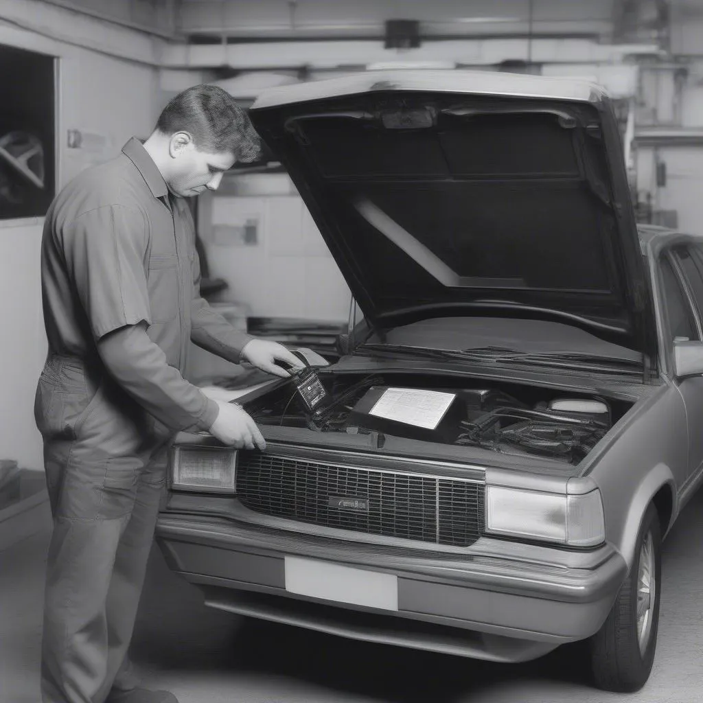 Mechanic Using Scanner On Car