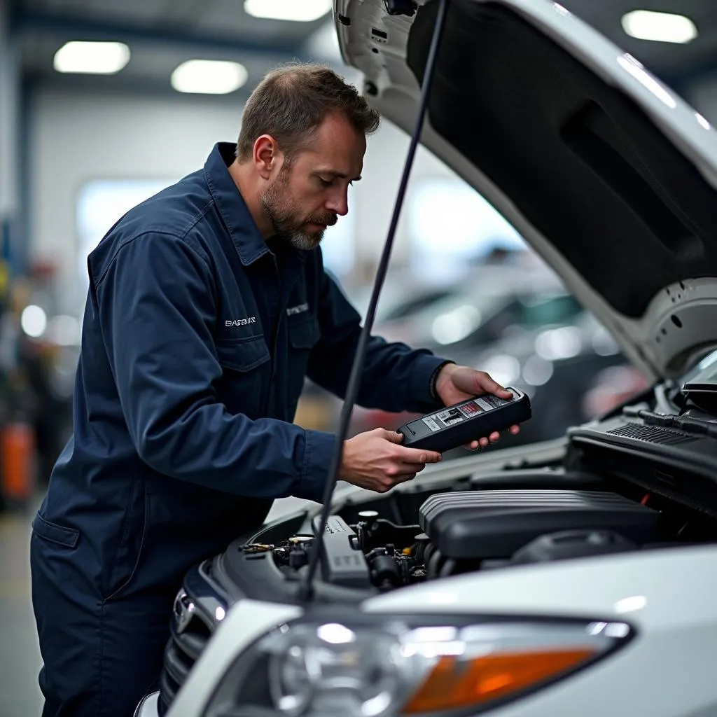 Mechanic Using SeekOne Scan Tool on Car