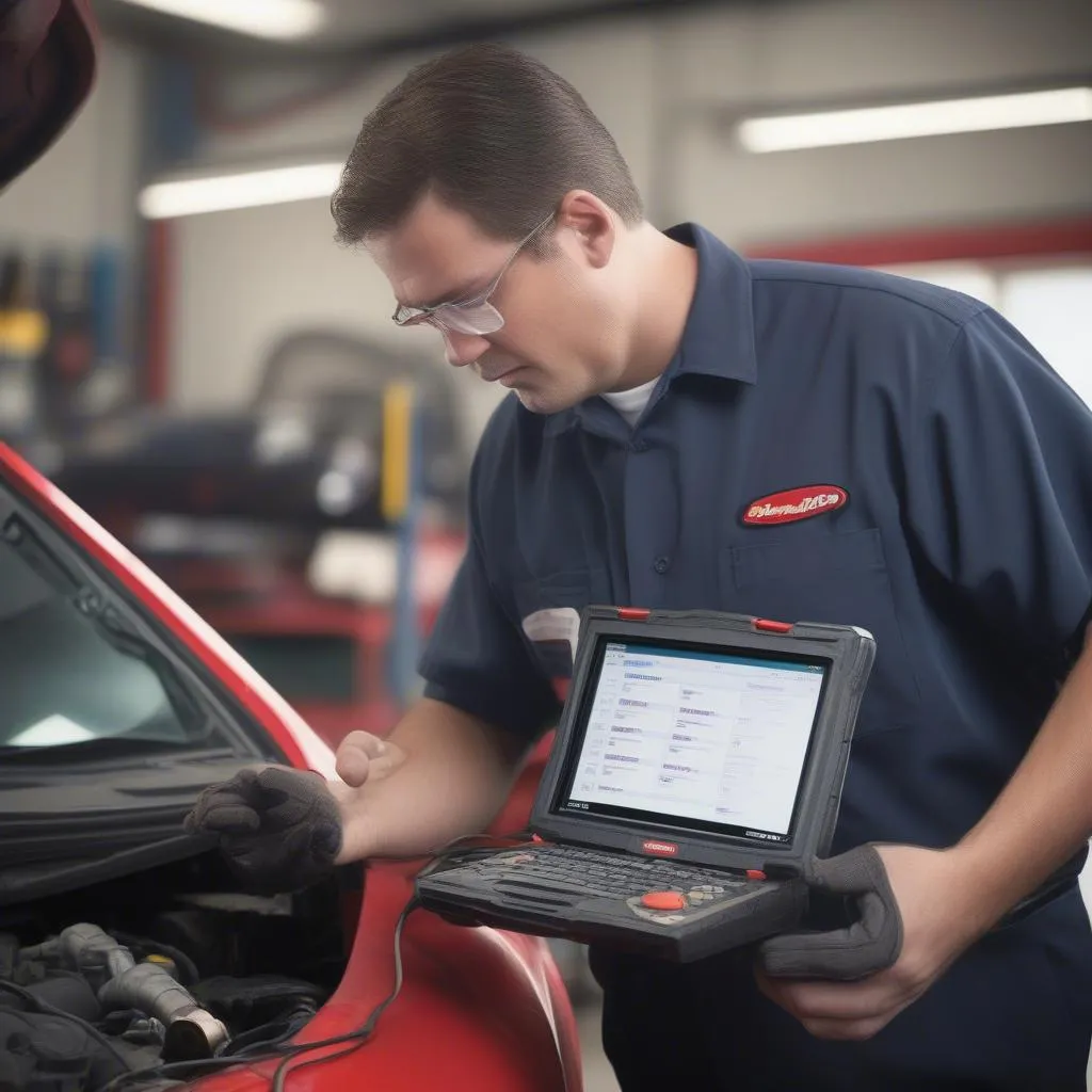 Mechanic using Snap-on scan tool