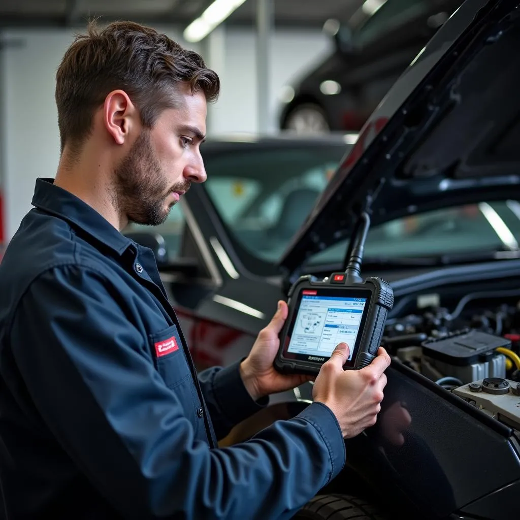 Mechanic Using Snap-on Scan Tool