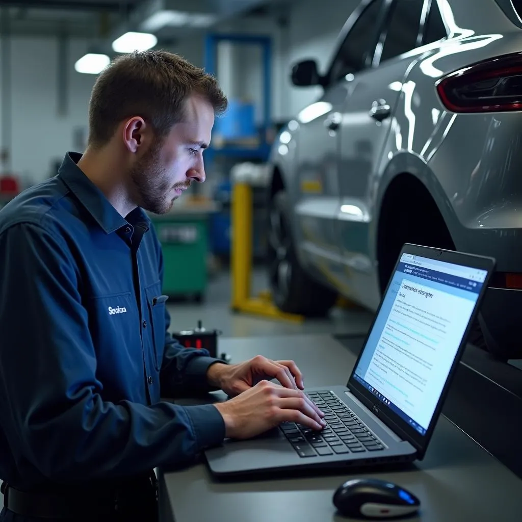 Mechanic Using Sophos Tool on Laptop