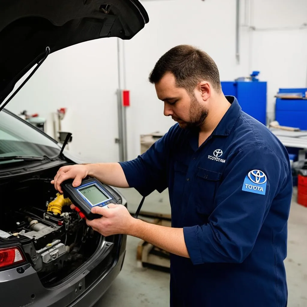 Mechanic Using Techstream on Toyota