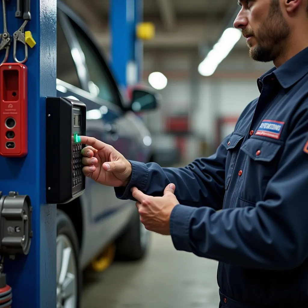 Mechanic Using Thumbprint Scanner