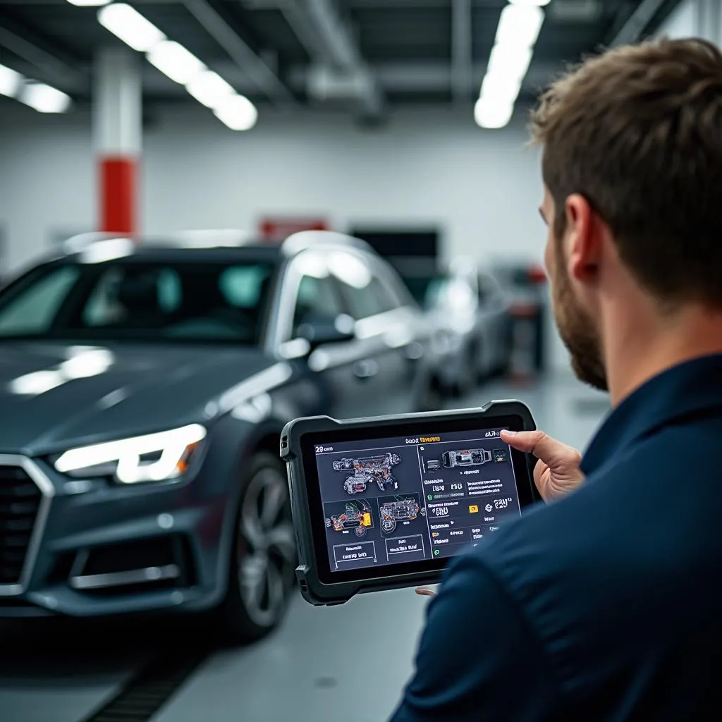 Mechanic Using Topdon Scanner on European Car