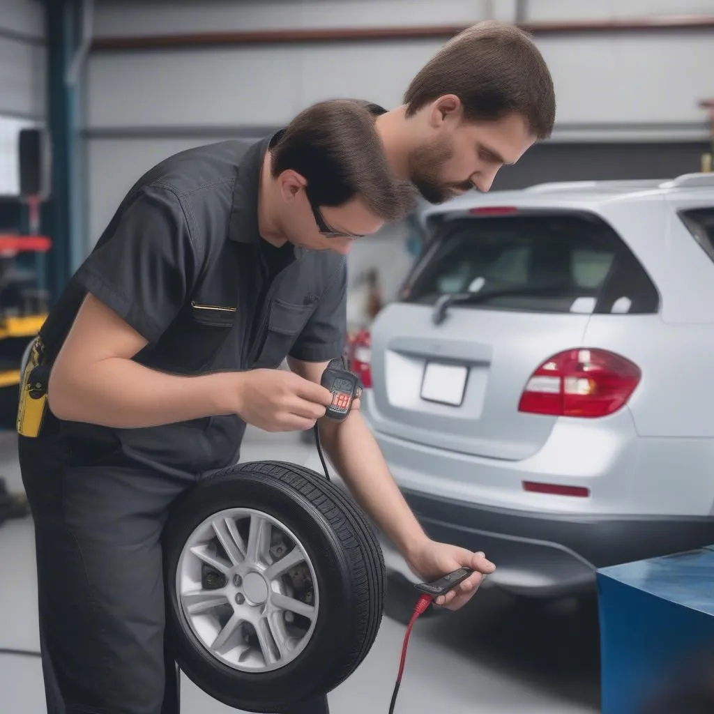 Mechanic Using a TPMS Scanner