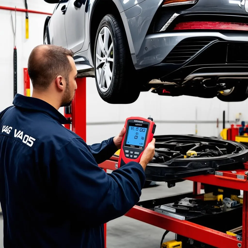 Mechanic Using VAG 405 in Workshop