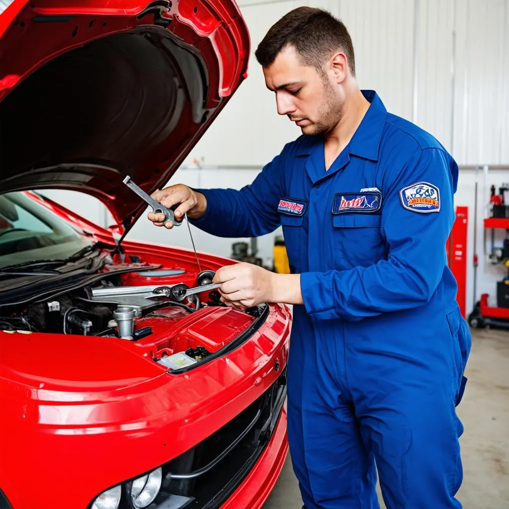 Mechanic Working on a Car