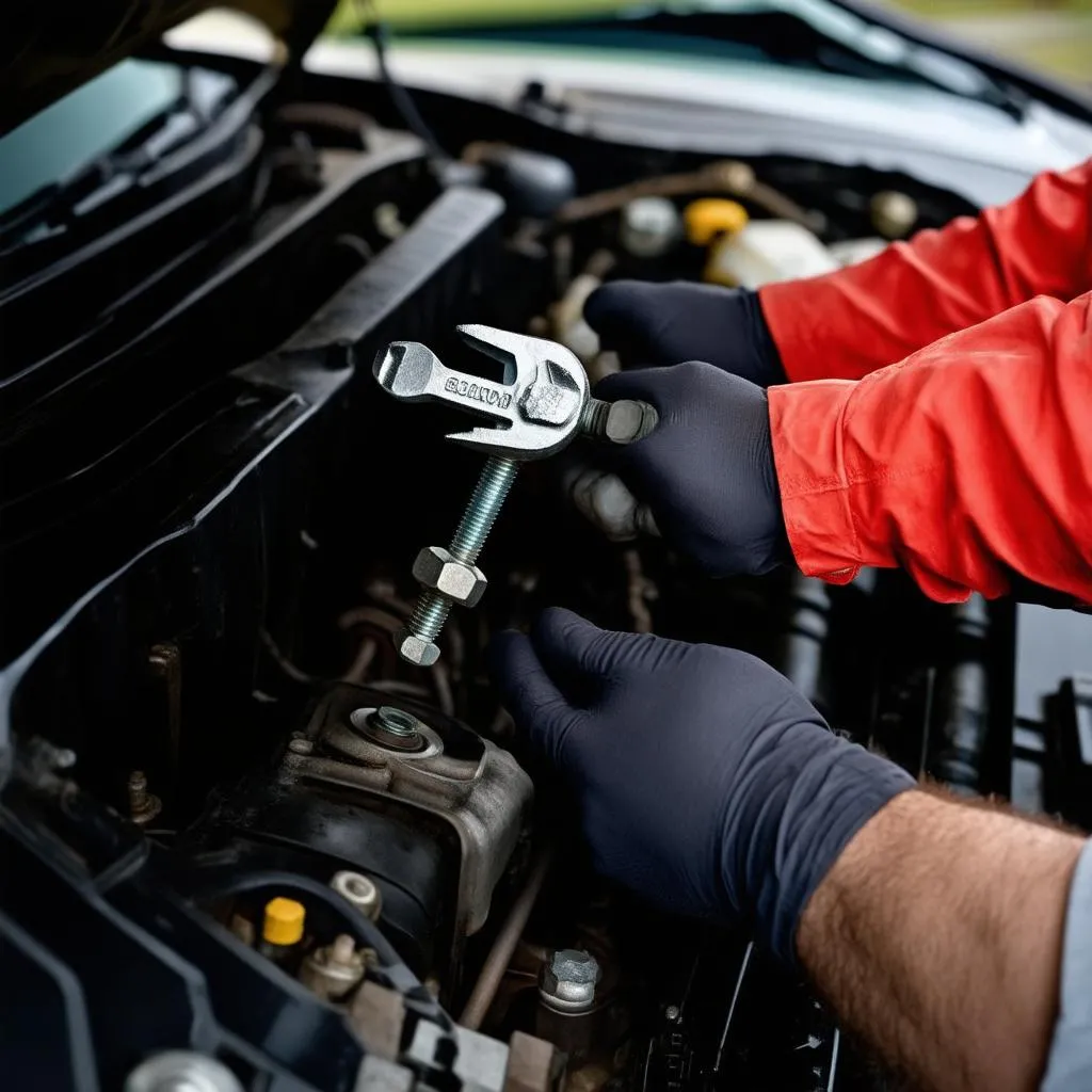 Close-up of a mechanic's hands working on a car engine, emphasizing the complexity of car repairs.