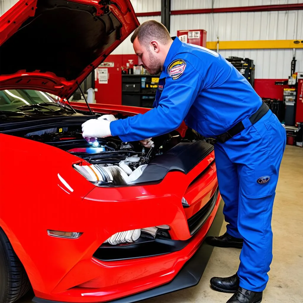 Mechanic working on car