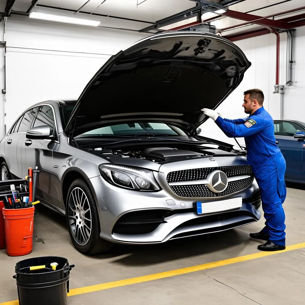 Mechanic Working on Car Engine