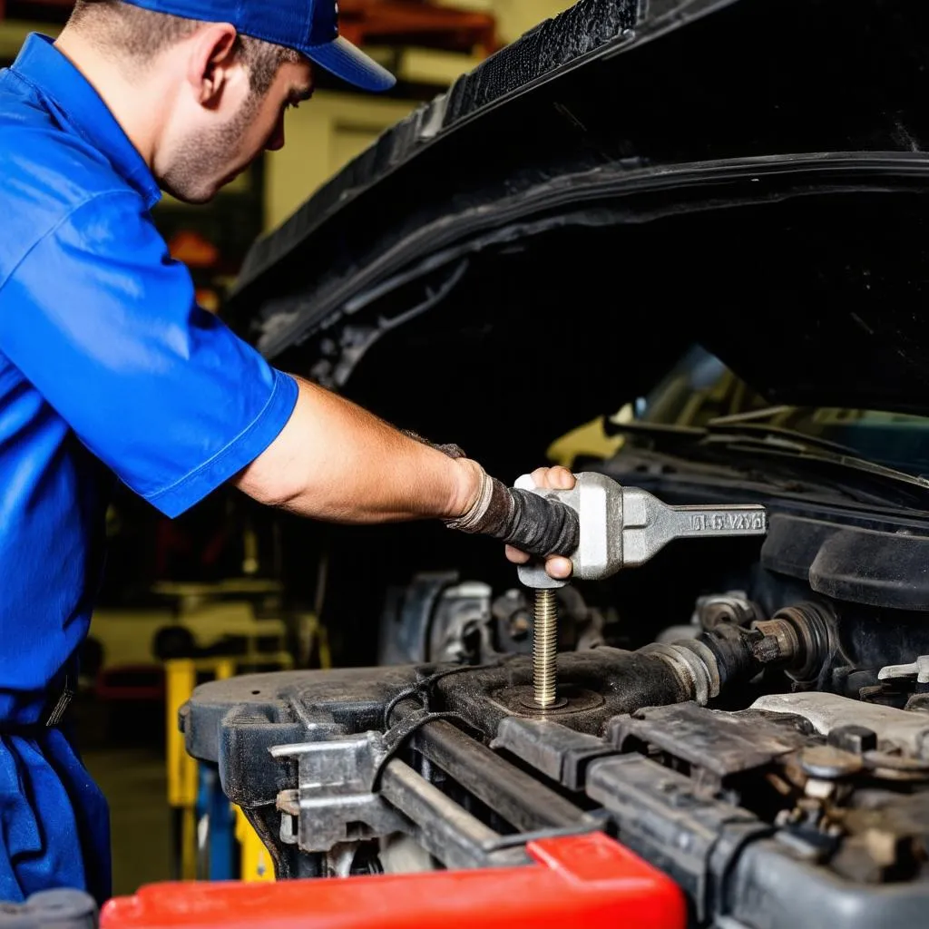 Mechanic Diagnosing a Car Problem