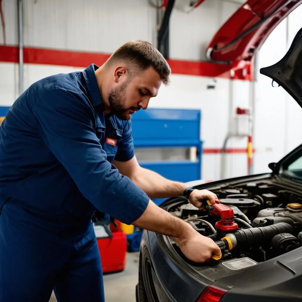 Mechanic working on car