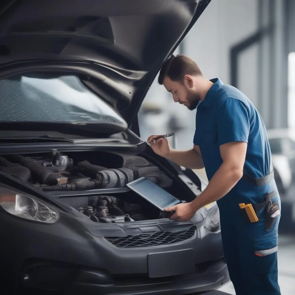 Mechanic Working on Car