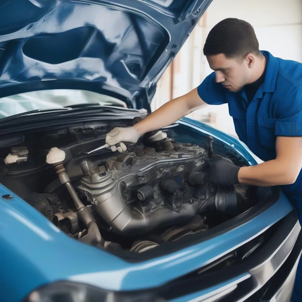 Mechanic Working on Car