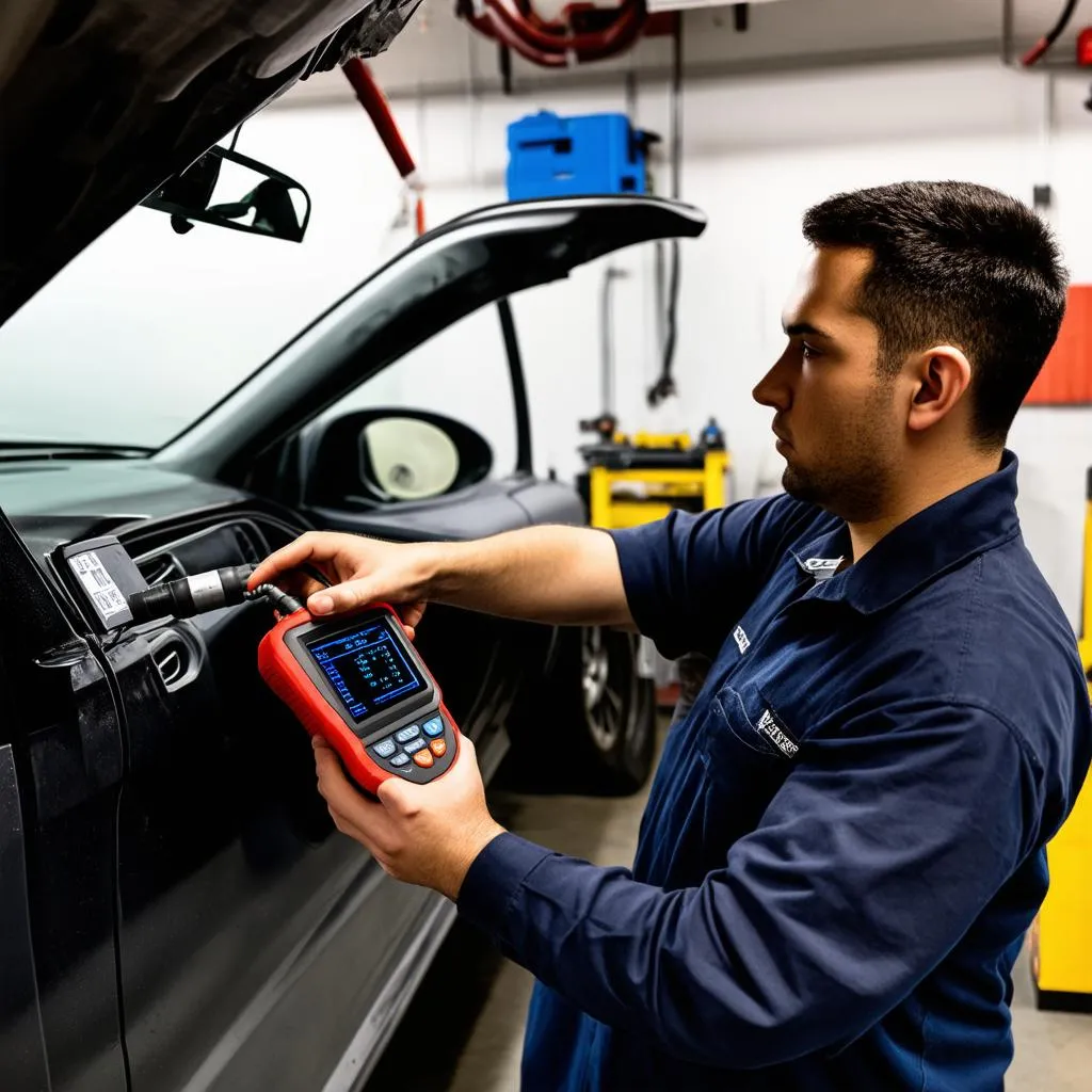 Mechanic Working on Car Diagnostics