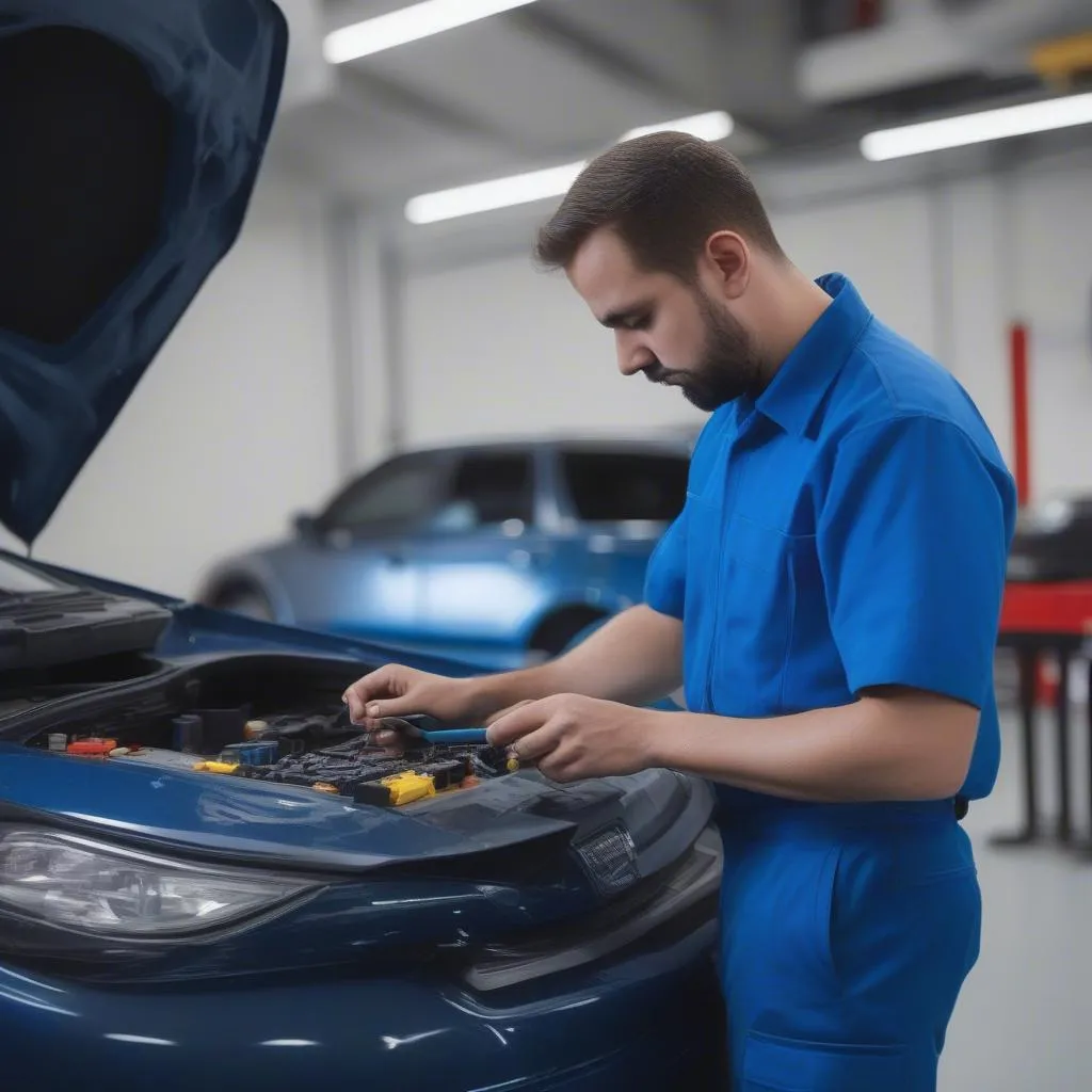 Mechanic Working on Car Diagnostics