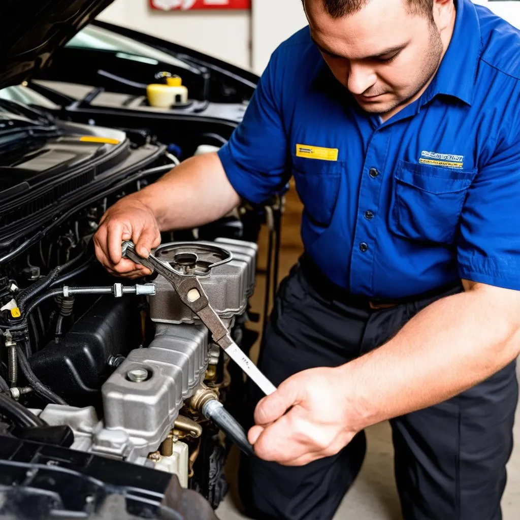 Mechanic Working on Car Engine