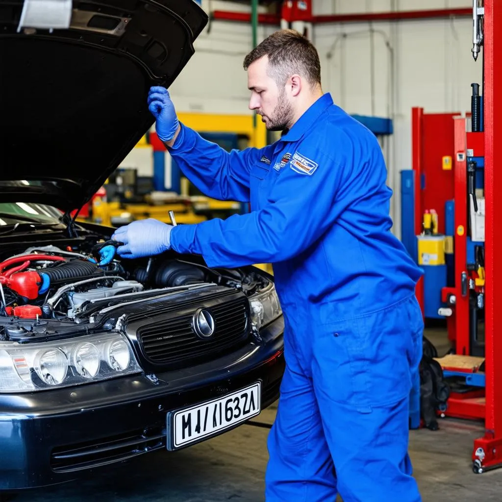 Mechanic Working on Car Engine