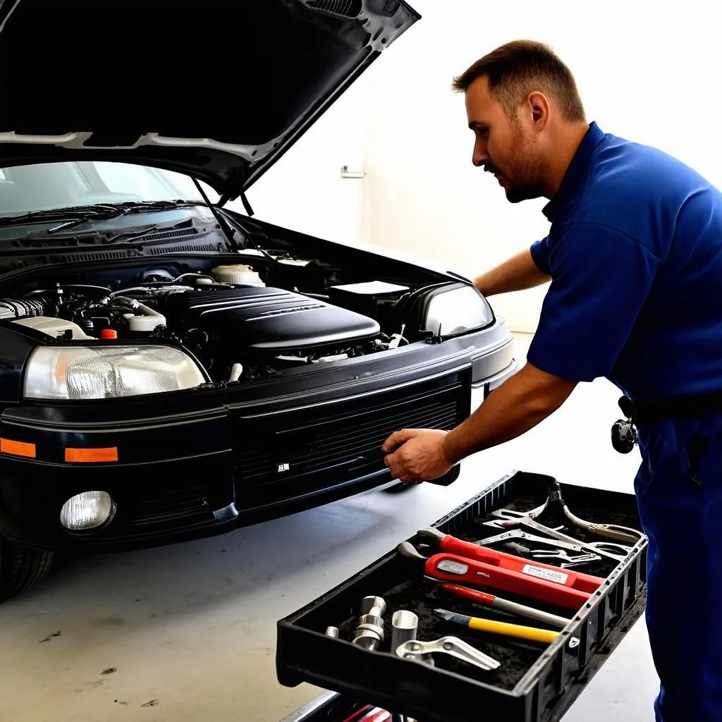 Mechanic Working on Car Engine