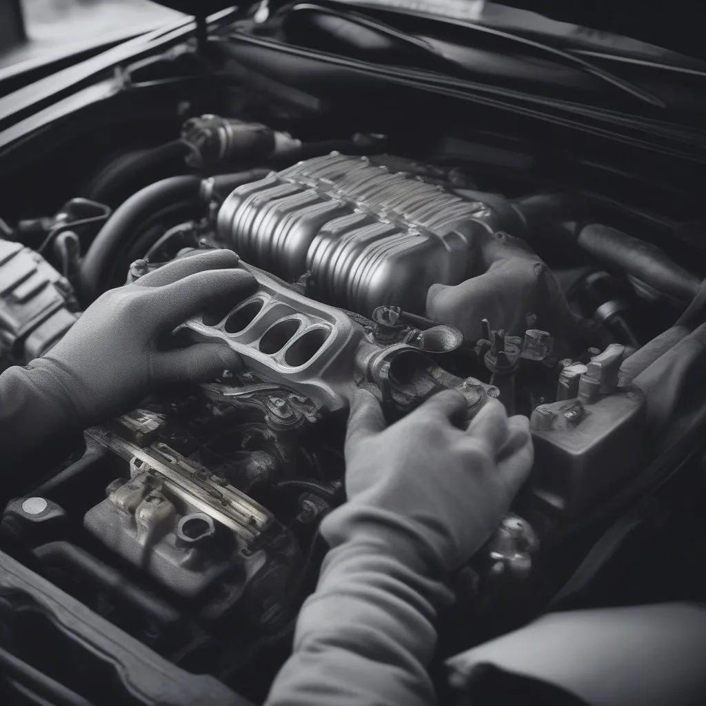 Mechanic Working on Car Engine