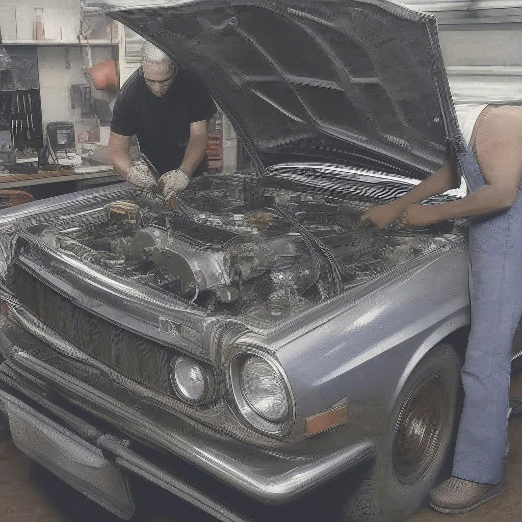 Mechanic working on a car engine