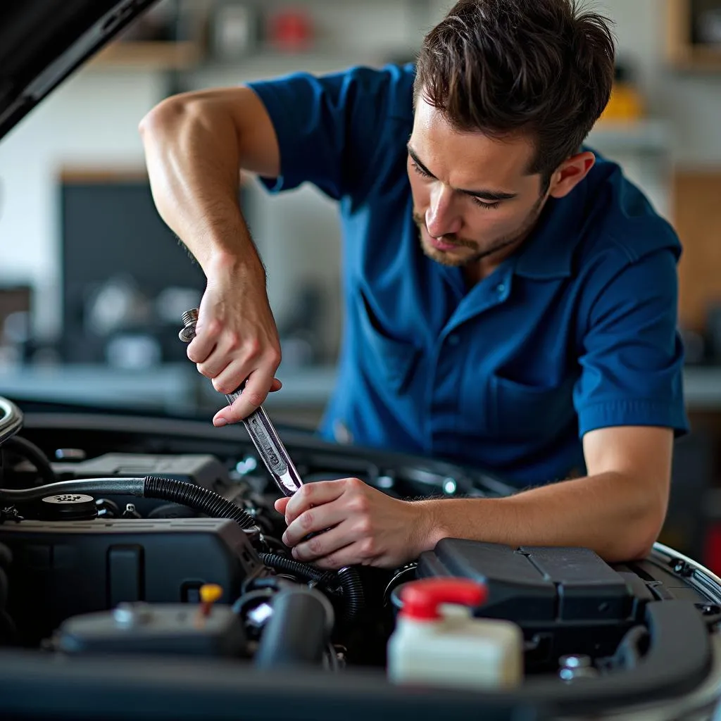 Mechanic Repairing a Chevrolet Engine