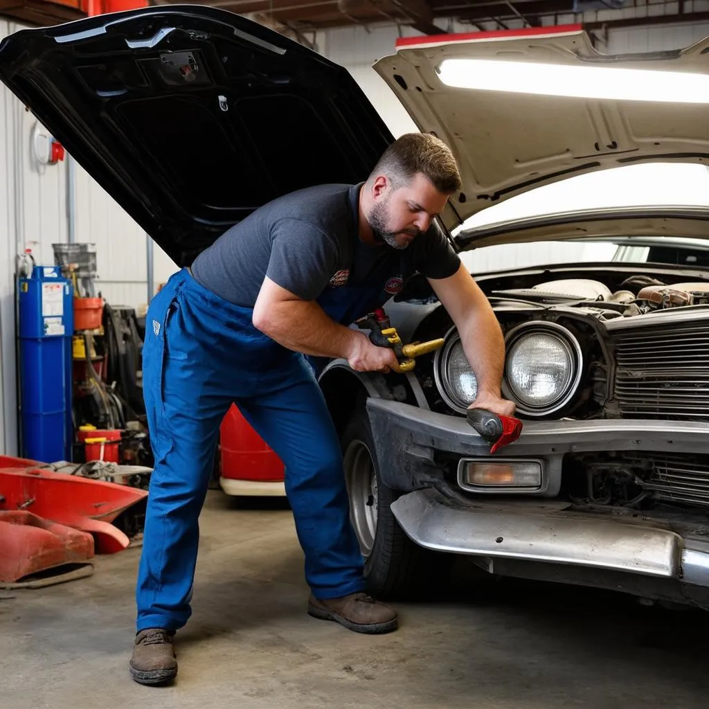 Mechanic Working on Classic Car