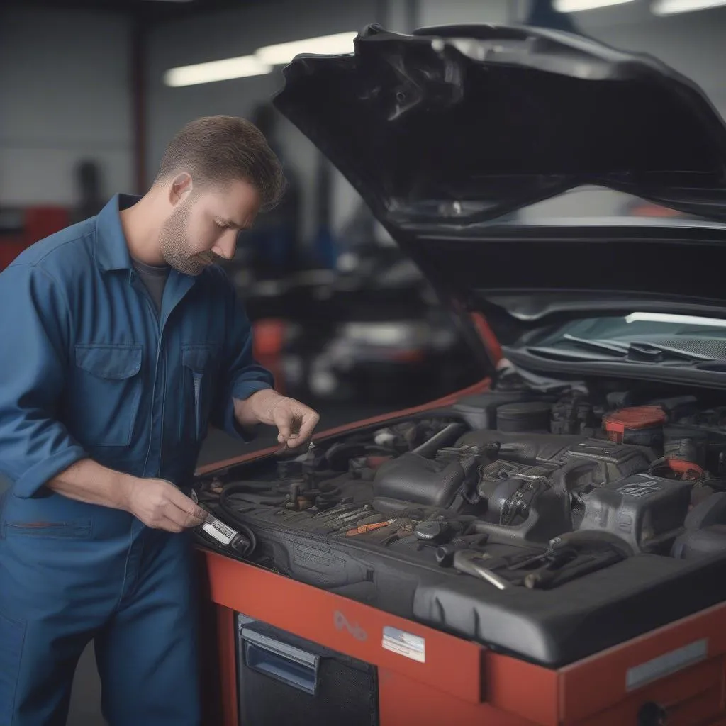 Mechanic Working on Engine