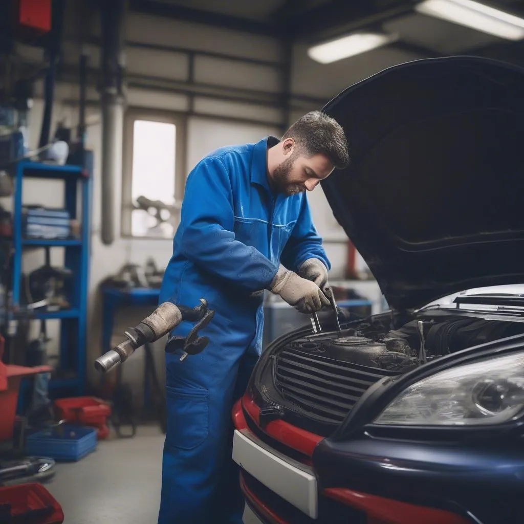 Mechanic Working on Engine