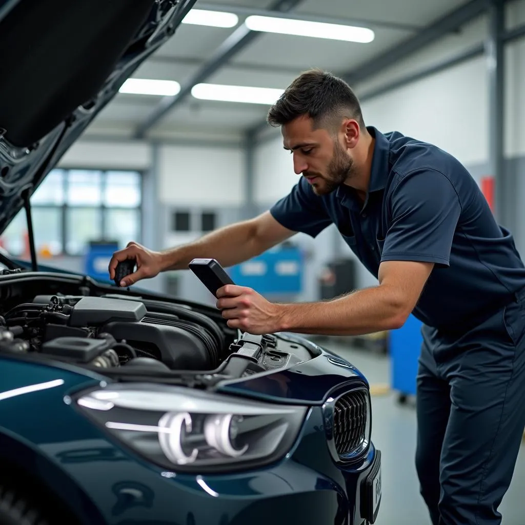 Mechanic Working on a European Car