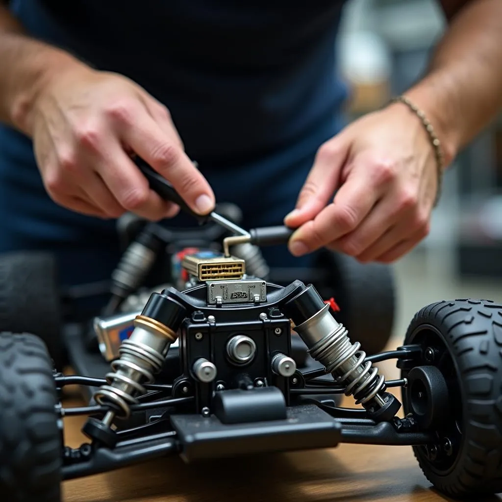 Mechanic Working on Gas RC Car Engine