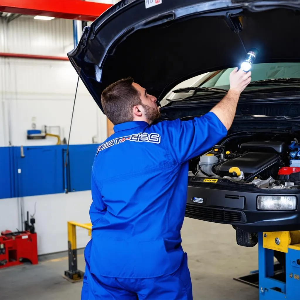 Mechanic Working Under Car Hood