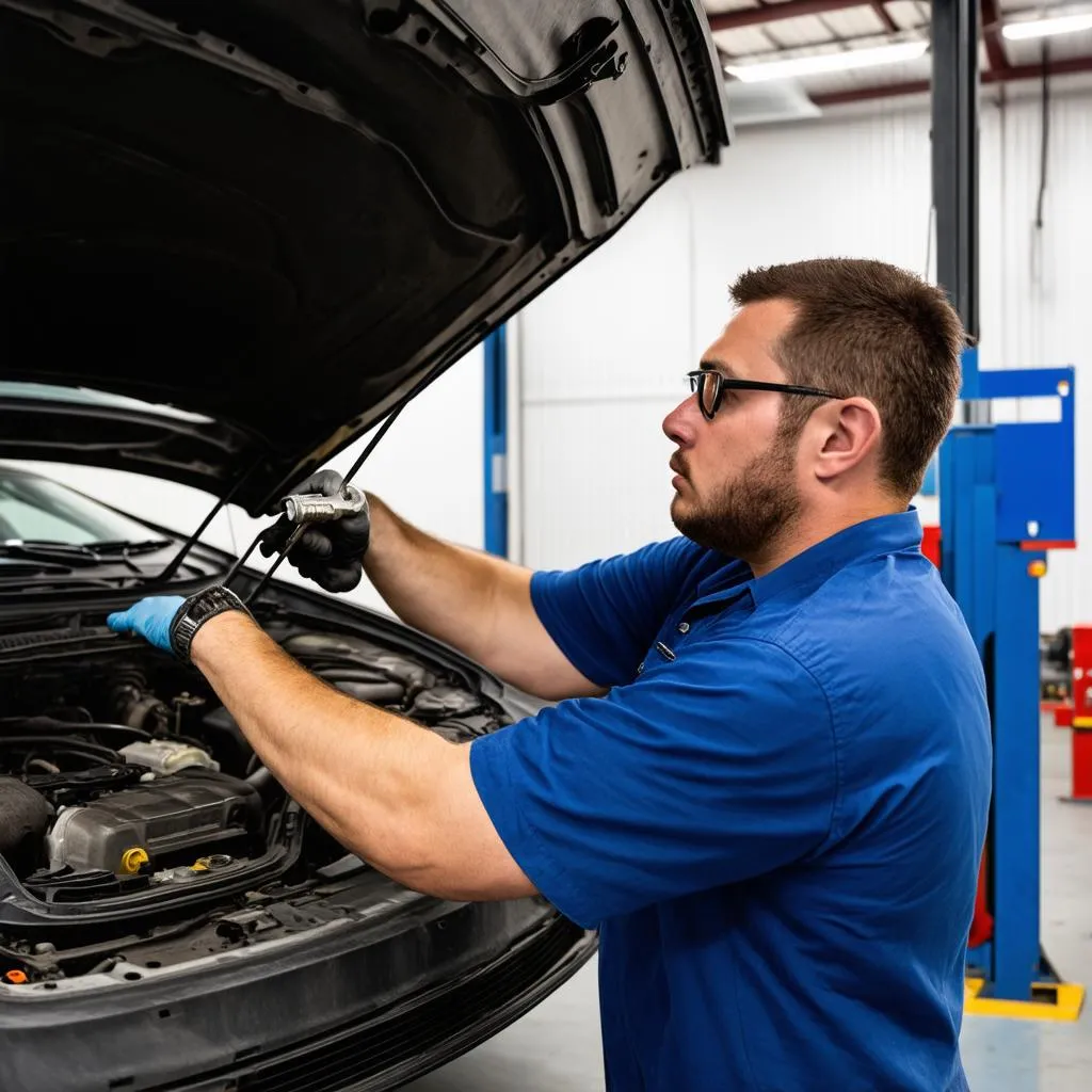 Mechanic Working Under Car Hood